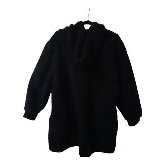 New Soft Black Long Sleeve Sherpa Hoodie Pullover w/Pockets Size L-XL - Picture 2 of 2